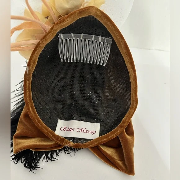 Elsie Massey Vintage Fascinator Hat w/ Flowers & Feathers | Dark Academia Royal Elsie Massey Vintage Fascinator Hat w/ Flowers  main image 3